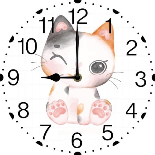 Wall Clock,Cat Licking Paw Kitchen Decor and Accessories, Decorative Battery Operated Clocks for Living Room Bedroom Bathroom Farmhouse 12 Inch