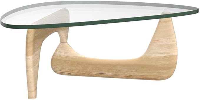 Noguchi Table Triangle Glass Coffee Table Vintage Glass End Table, Solid Wood Base & Triangle Clear Glass Top Modern End Table for Living Room, Patio, Study