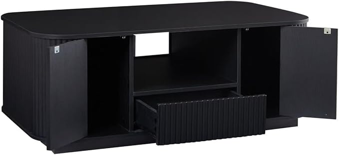 Coffee Table for Living Room, 46.5 Inch Modern Oval Coffee Table with Storage & 2 Drawers, Mid-Century Minimalist Wood Center Table with Hidden Compartments, Adjustable Feet (Natural)