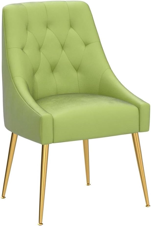 Modern Dining Chair Set of 2, Mid-Century Room Chair, Upholstered Comfortable Velvet with Back Pull Rod and Metal Legs for Kitchen, Living (Yellow-Green), (DYXSD)
