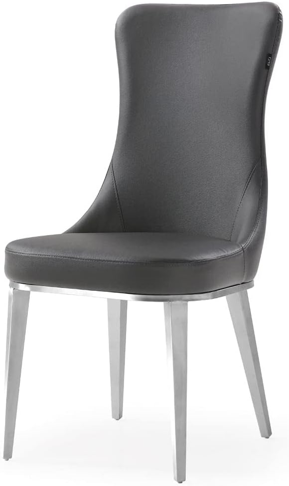 ZURI Modern Norma Dining Chair - Dark Gray with Brushed Stainless Steel Base