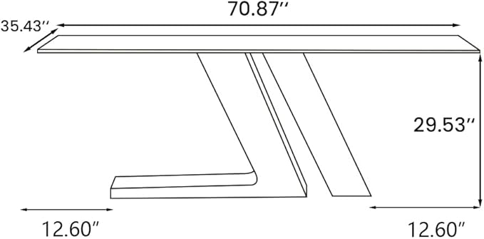 POVISON 71" Modern Dining Table for 6, Luxury Rectangle Dining Table Sintered Stone Dining Tabletop with Z-Shaped Stainless Steel Pedestal for Dining Room, Living Room (Table Only)