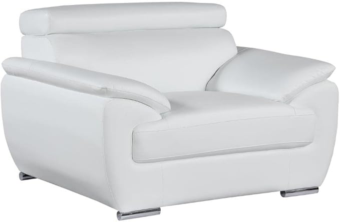 Blackjack Furniture 4571 Veal Collection Modern Genuine Leather Accent Chair with Adjustable Headrest, Sturdy Wood Frame and Stainless Steel Legs, Stylish Living Room Arm Chair, White