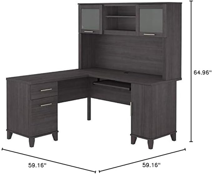 Bush Furniture Somerset 60W L Shaped Desk with Hutch in Storm Gray