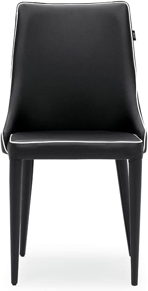 ZURI Jillian Black with White Piping Leatherette Dining Chair with Curved Back