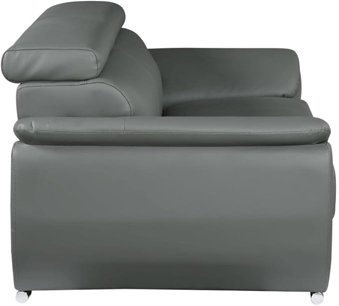 Blackjack Furniture 4571 Veal Collection Modern Genuine Leather Loveseat with Adjustable Headrest, Sturdy Wood Frame and Stainless Steel Legs, Stylish Living Room Love Seat, Gray