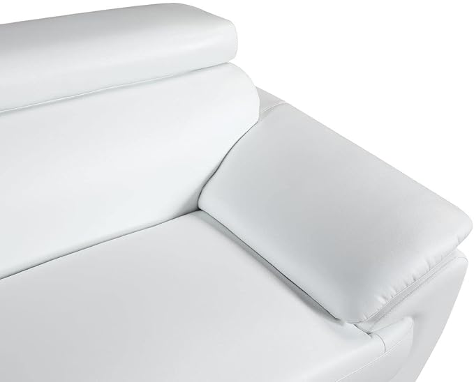 Blackjack Furniture 4571 Veal Collection Modern Genuine Leather Accent Chair with Adjustable Headrest, Sturdy Wood Frame and Stainless Steel Legs, Stylish Living Room Arm Chair, White