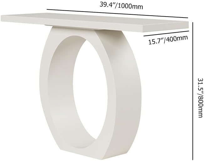 LOVEDIMA 39.4" Modern Entryway Console Table - Slim White Wooden Design with Circle Base, Space-Saving for Hallway, Living Room & Small Spaces (Easy Assembly) (White)