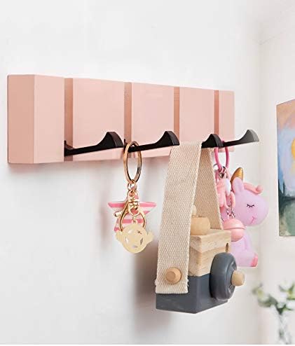Pink Coat Hooks Wall Mounted for Girls, Modern Coat Rack with Folding Hooks, Beautiful Hooks for Girl Bedroom – Pink 4 Hooks