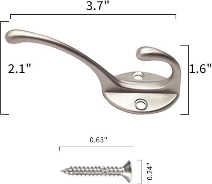 IBosins 30 Pack Heavy Duty Dual Coat Hooks Wall Mounted with 60 Screws Retro Double Hooks Utility Silvery Hooks for Coat, Scarf, Bag, Towel, Key, Cap, Cup, Hat