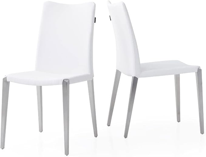 ZURI Modern Jordan Dining Chair in White Leatherette and Brushed Stainless Steel Base