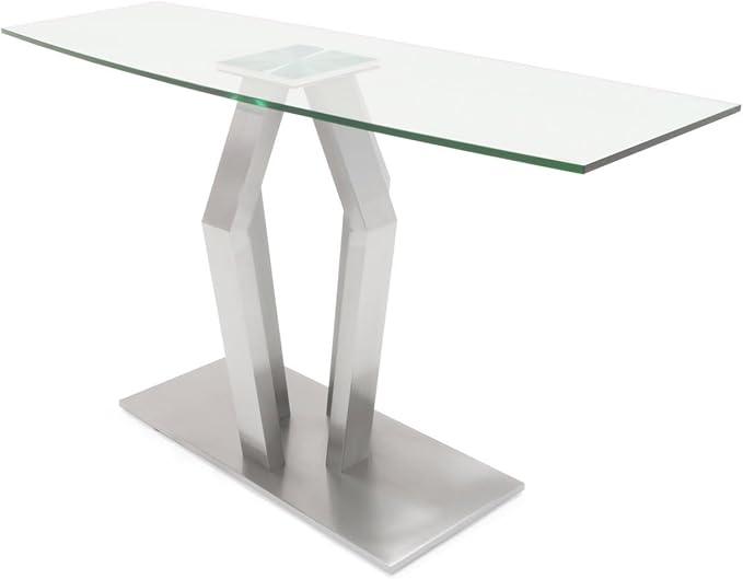 Modern Tempered Glass Aiden Console Table with Brushed Stainless Steel Base
