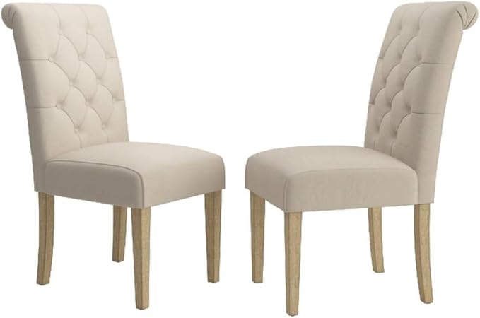 Roundhill Furniture Habit Solid Wood Tufted Parsons Dining Chair (Set of 2), Tan