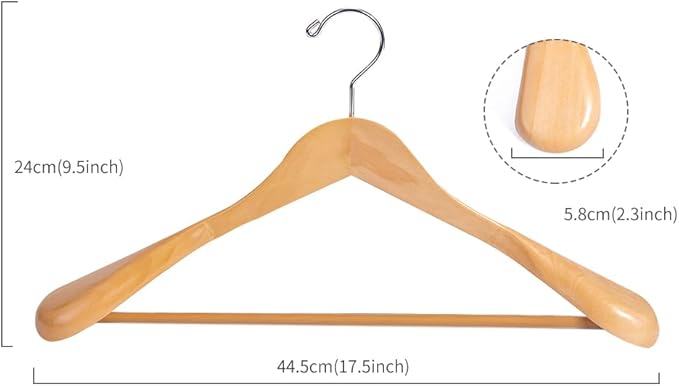 Nature Smile Luxury Natural Wooden Suit Hangers - 12 Pack - Wood Coat Hangers,Jacket Outerwear Shirt Hangers,Glossy Finish with Extra-Wide Shoulder, 360 Degree Swivel Hooks & Anti-Slip Bar with Screw