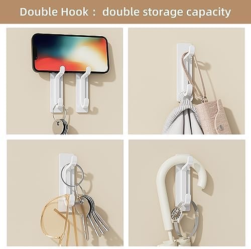 pickpiff Wall Hooks for Coat and Towel: 13LB Adhesive Door Hanger Stick on, White 4 Pack