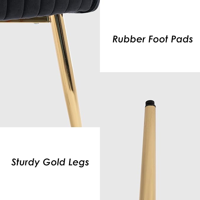 Modern Black Velvet Dining Chairs Set of 4, Upholstered Gold Dining Room Chairs with Tufted Back, Accent Armrest Kitchen Chairs with Gold Legs for Dining Room Reception