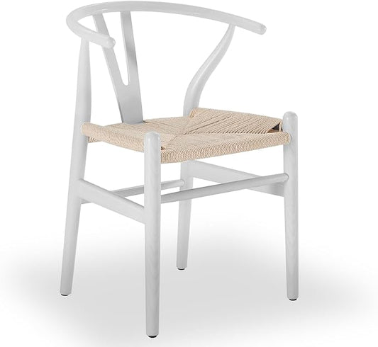 Tomile Wishbone Chair Y Chair, Wooden Dining Chairs, Mid Century Modern Chairs with Arms, Solid Wood Weave Seat Kitchen & Dining Room Chairs (Ash Wood - White)