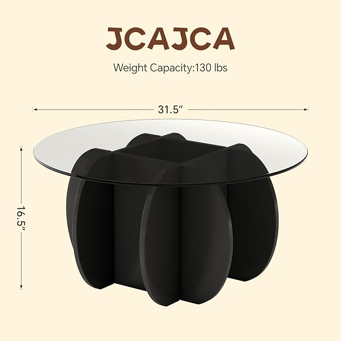 Coffee Table for Living Room Mid Century Modern Round Center Table with Glass Top, Black