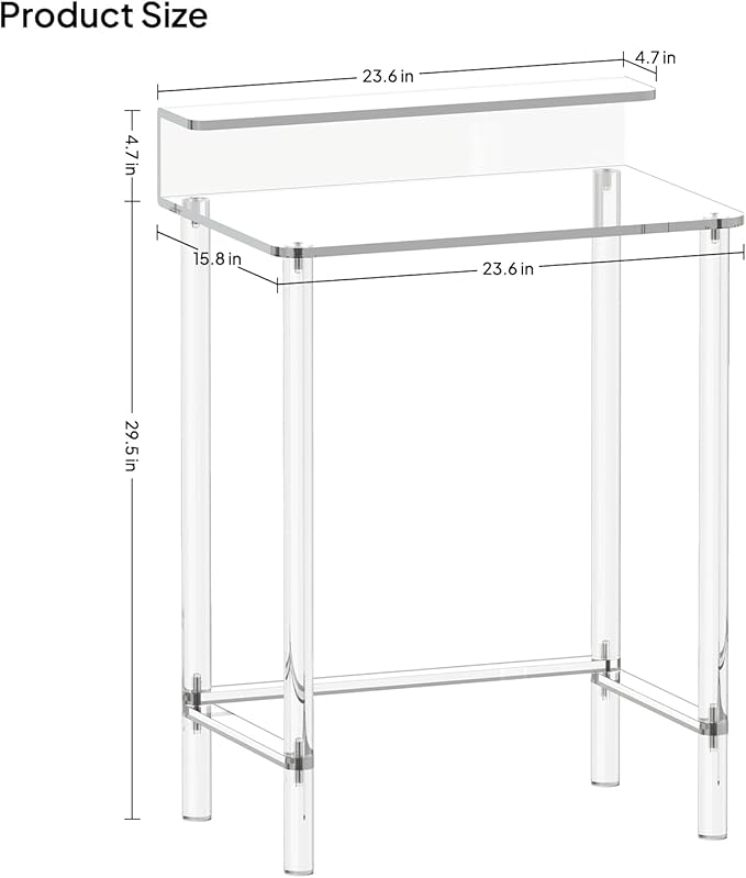 Eglaf Acrylic Small Vanity Desk - 23.6'' L x 15.8'' W x 33.9'' H - Modern Makeup Vanity Table with Desktop Stand - Acrylic Makeup Table Dressing Table for Small Spaces, Bedroom, Cloakroom (Clear)