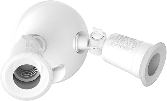 Two Head Par Light Holder with Dusk to Dawn Photocell UL Listed Outdoor Flood Light For Safety & Security 120V Twin Par Holder Use 2 PAR38 Bulbs up to 150W Each (Bulb sold separately) 1 Pack White