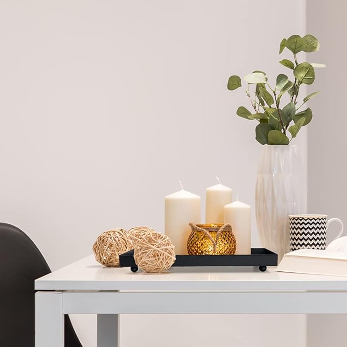 Rectangle Black Matte Metal Tray, Suit for Candle Holder, Vanity Decor Projects, Bathroom Toilet Tank Tray, Perfume or Jewelry Storage, and Coffee Table Centerpiece