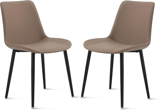 Leather Dining Chairs Set of 2, Mid Century Modern Faux Leather Kitchen & Dining Room Chairs, Comfortable Dinner Chair Kitchen Chairs for Restaurant Living Room, Cafe, Home (2, Coffee)