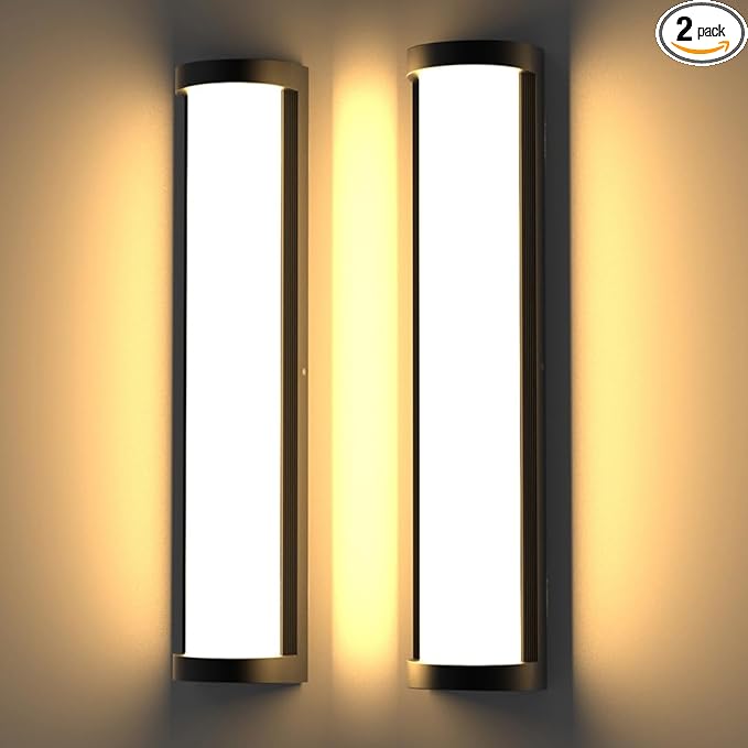 Sytmhoe Outdoor Wall Lights 2Packs,10%-100% Dimming LED Modern Outdoor Wall Light, 23.6in Black Exterior Light Fixture Suitable for Garage Courtyard Bathroom House(3000K)