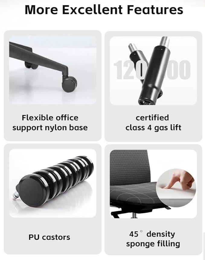 Executive Office Chair – Mesh Office Chair with V-Shaped Back, Adjustable 3D Arms & Sliding Soft Seat Cushion – Holds Up to 270lbs (Black)