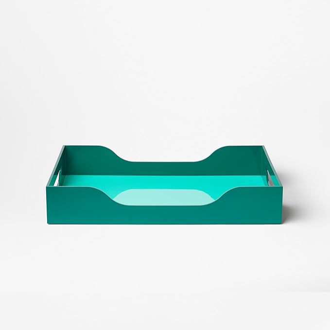 Printworks Lacquered Tray - Swell, L – Large Decorative MDF Piece with Handles for Coffee Table, Ottoman, or Vanity Display, 17.13" x 11.22" (Turquoise/Green)
