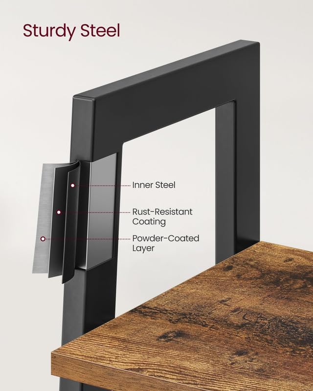 VASAGLE Ladder Shelf, 4-Tier Bookshelf, Storage Rack, Bookcase with Steel Frame, for Living Room, Home Office, Kitchen, Bedroom, Industrial Style, Rustic Brown and Ink Black ULLS144B01