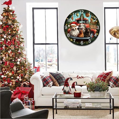 Christmas Dogs Chicken Truck Wall Clock Large Silent Non-Ticking Battery Operated Modern Clocks for Living Room Decor/Bedroom/Office (12x12 in)