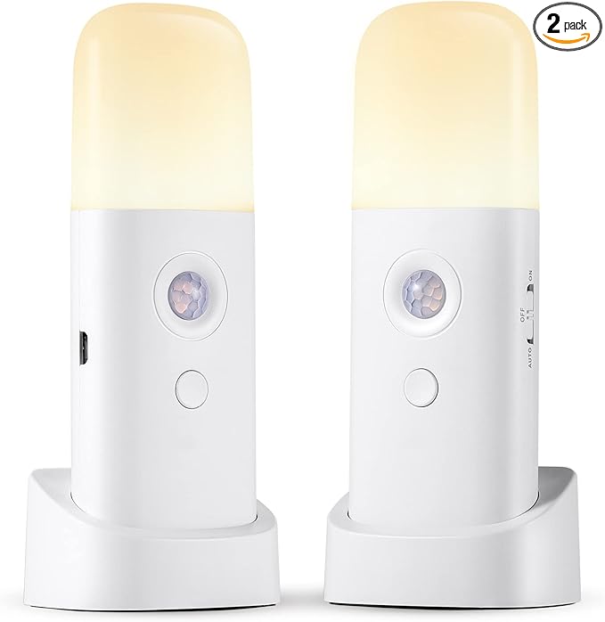 Rechargeable Motion Sensor Night Light, Battery Operated nightlights, Dimmable Motion Sensor Light Indoor, Cordless Motion Activated Night Lights for Adults, Bathroom, Bedroom, Hallway(2Pack)
