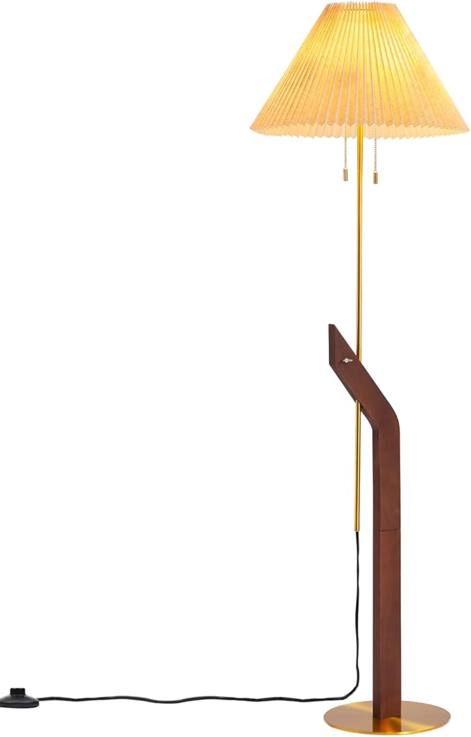 Wood Floor Lamp,Mid Century Modern Floor Lamp,Floor Lamps for Living Room, Height Adjustable Study Room,Bedroom,Office Gold Tall Standing Lamp