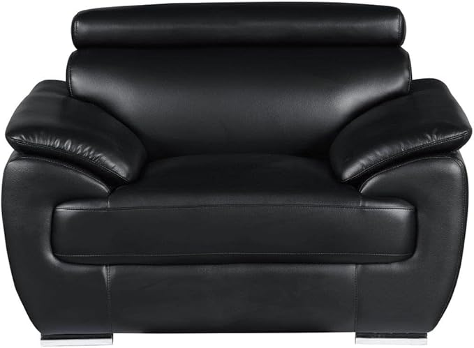 Blackjack Furniture 4571 Veal Collection Modern Genuine Leather Accent Chair with Adjustable Headrest, Sturdy Wood Frame and Stainless Steel Legs, Stylish Living Room Arm Chair, Black