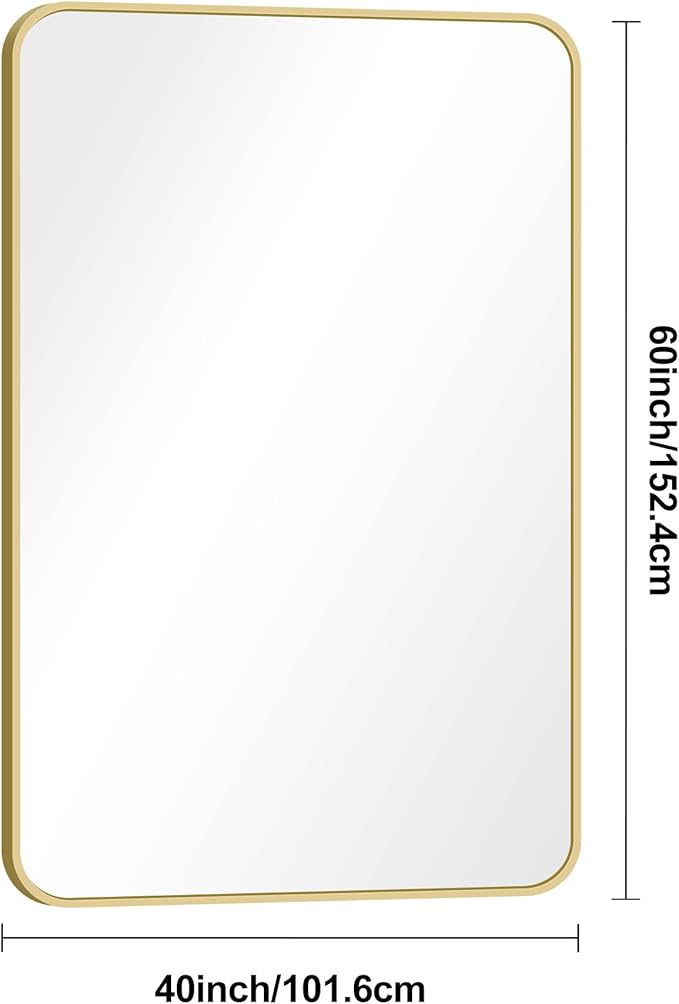BONEWEI Gold Bathroom Mirror,60x40 inch Wall Mirror for Bathroom Wall Mounted,Round Rectangle Mirror for Bathroom Over Sink,Modern Frame for Home Decor Living Room,Bedroom Entryway,Horizontal/Vertical