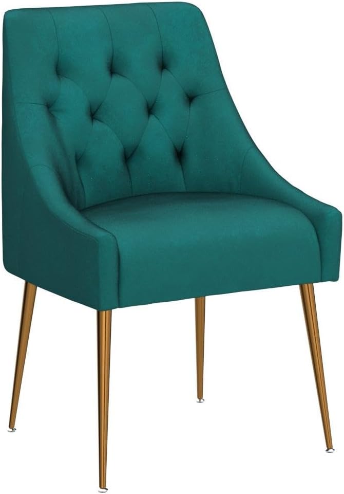 Modern Dining Chairs Set of 6, Mid Century Velvet Upholstered Chairs with 5.12' Cushions, Golden Legs and Back Pull Rod, for Kitchen, Living Room (Green)
