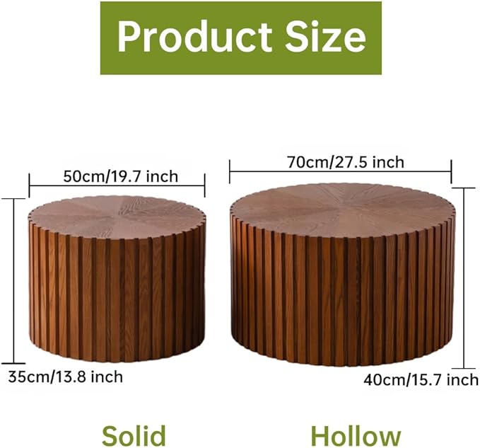 Round Nesting Coffee Table Set of 2, Round Fluted Coffee Tables for Living Room Modern Nesting End Side Tables for Small Spaces (D Brown)