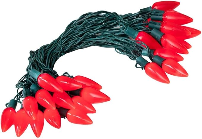 Novelty Lights 25 Feet 25 Light C9 Ceramic Style LED String Lights, Red, Pre-Lamped Holiday Lights on Green Wire, UL Listed Indoor/Outdoor, Connectable End-to-End