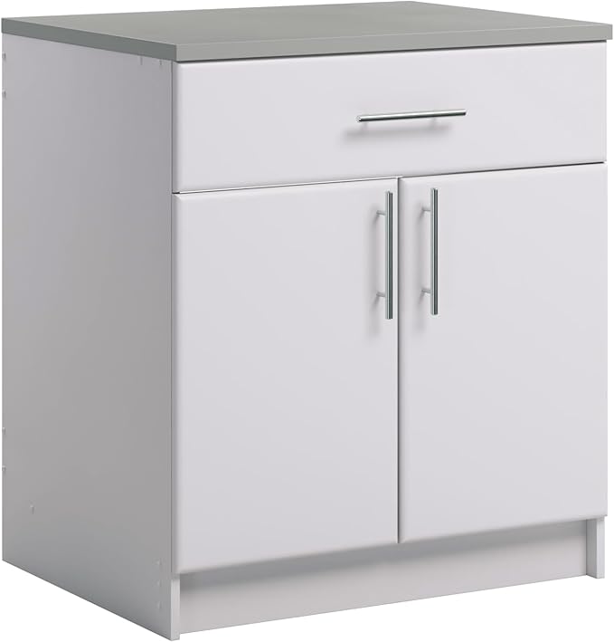 Prepac Elite 36" Tall Storage Cabinet with Doors and Shelves, Multipurpose Garage Cabinet with Large Drawer and Adjustable Shelf, Open Back Storage Furniture for Kitchen, Laundry Room, Garage, White