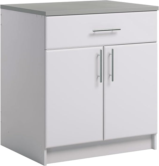 Prepac Elite 36" Tall Storage Cabinet with Doors and Shelves, Multipurpose Garage Cabinet with Large Drawer and Adjustable Shelf, Open Back Storage Furniture for Kitchen, Laundry Room, Garage, White