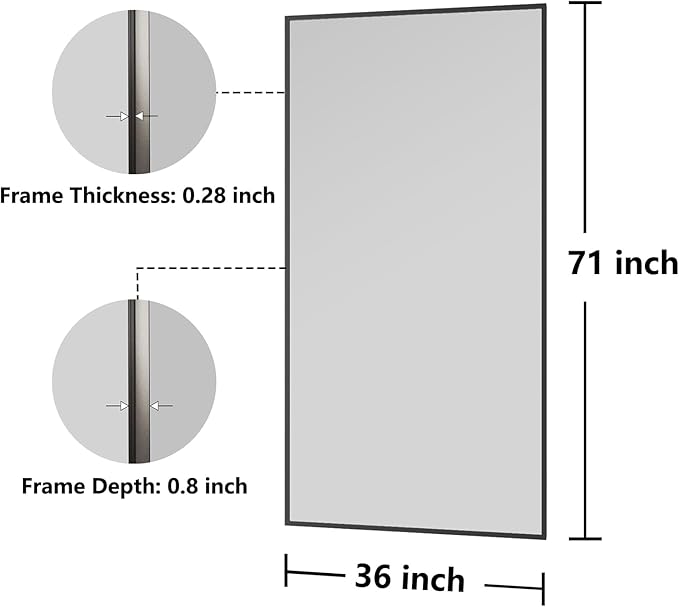 Bathroom Mirror 30x71 Matte Black Rectangle Bathroom Wall Mirror for Over Sink, Modern Large Vanity Mirror, HD Tempered Glass, Anti-Rust Aluminum Alloy Frame, for Living Room, Bedroom, Entryway