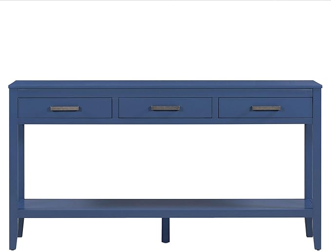 59" Blue Console Table, Long Entryway Table with Storage, 3 Drawers Wood Console Table for Hallway Living Room, MDF Entryway Table Sofa Table Behind Couch, Modern Entry Table with Drawers