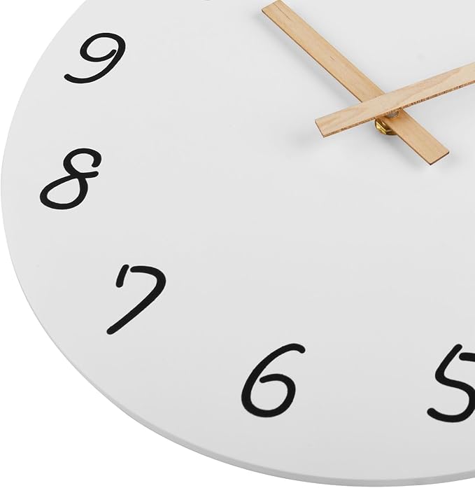 Plumeet 10'' Wooden Wall Clock Small Frameless Clocks with Silent Quartz Movement - Modern Style Village Wall Clocks Decorative Home Kitchen - Battery Operated (White)