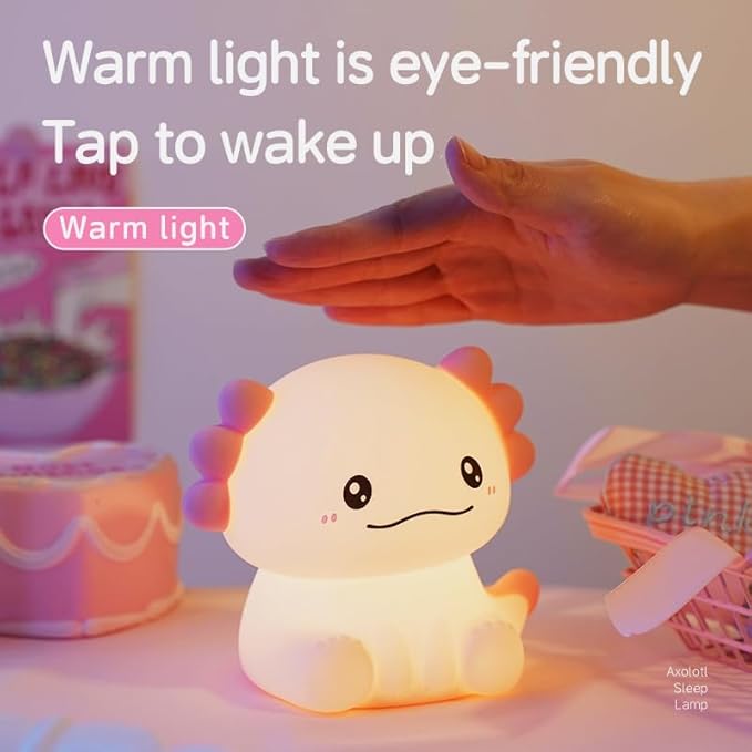 Axolotl Night Light for Adults Kids,Cute Axolotl lamp with 7 Colors Gifts Rechargeable Light Table Lamp Bedside Lamp,LED Animal Silicone Sleep Night Lamp Cute Room Decor Night Light for Girls Boys
