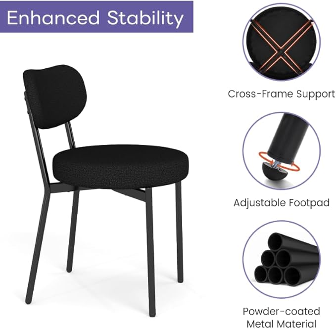 Dining Chairs Set of 4 pcs, Boucle Upholstered Comfortable Seat with Curved Backrest, Mid-Century Modern & Scandinavian Designer Style, Ideal for Dining Room & Kitchen, Black