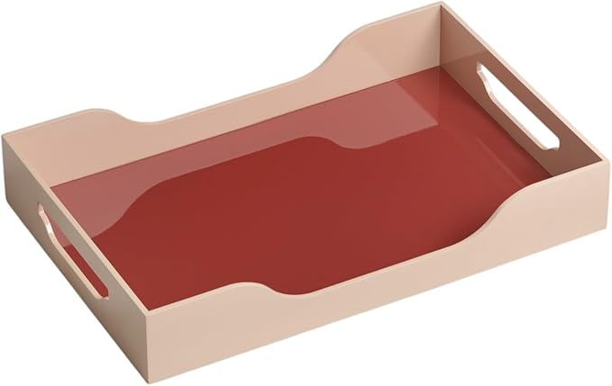 Printworks Lacquered Tray - Swell, Maroon/Pink L – Large Decorative MDF Piece with Handles for Coffee Table, Ottoman, or Vanity Display, 17.13" x 11.22"
