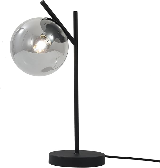 Black Table Lamp Vintage Metal Desk Lamp Modern Smoke Gray Glass Globe Nightstand Lamp Nordic Bedside Lamp for Living Room Bedroom Office