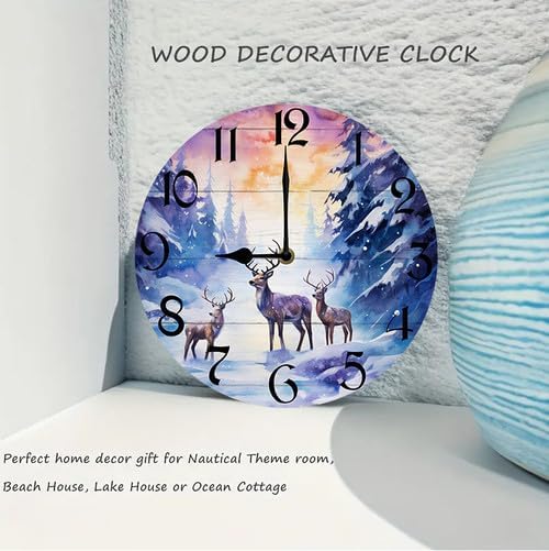 Wall Clock,Deer Kitchen Decor and Accessories, Decorative Battery Operated Clocks for Living Room Bedroom Bathroom Farmhouse, 10 Inch