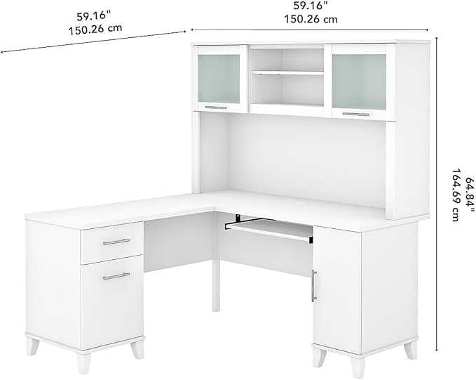 Bush Furniture Somerset 60W L Shaped Desk with Hutch in White