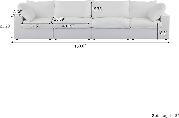 Cloud Modular Sectional Sofa Couch,4 Seater Sofa for Living Room,160.6" Convertible Couches, Covers Washable&Replaceable,White